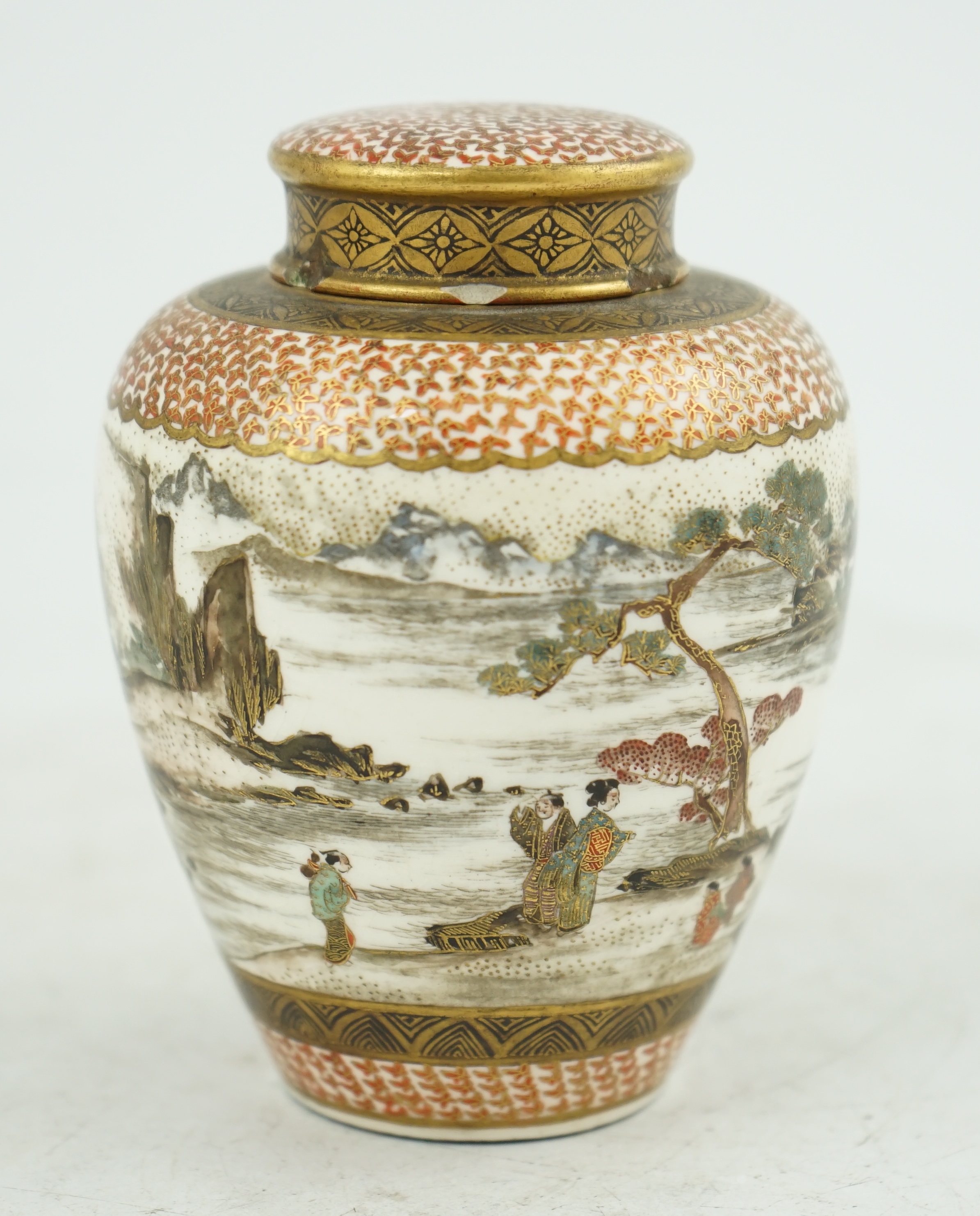 A Japanese Satsuma ovoid jar and cover, by Kinkozan, Meiji period